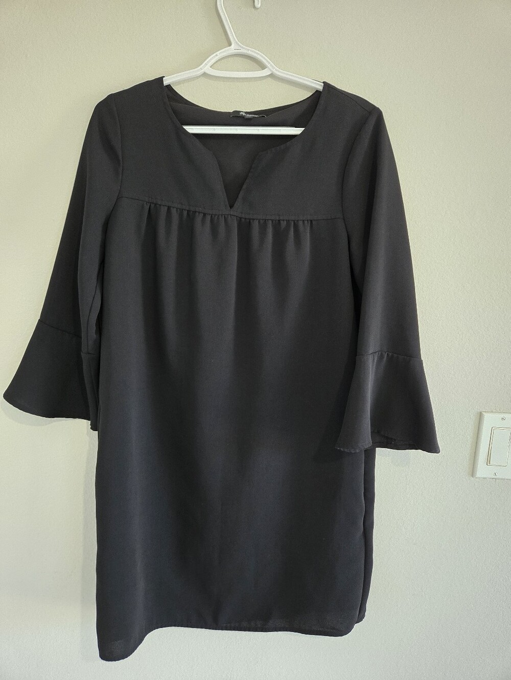 Madewell Black Split-Neck Bell Sleeve Mini Dress Small